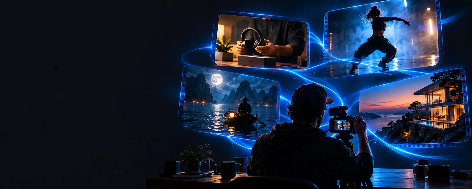 A stylized video scene representing a first creative project