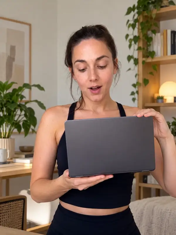 Ein Creator filmt eine natürliche Produktrezension in einem modern eingerichteten, sanft beleuchteten Raum