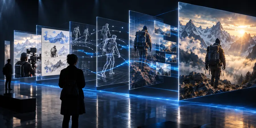 Exemple de scène vidéo générée avec un sujet et un décor définis
